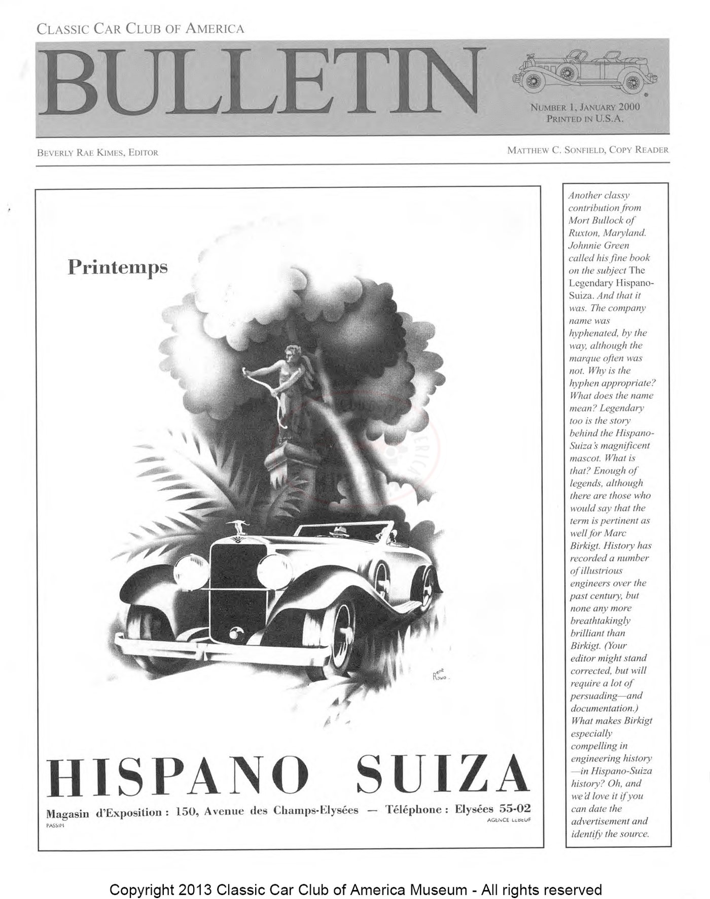 CCCA Bulletin — January 2000 cover