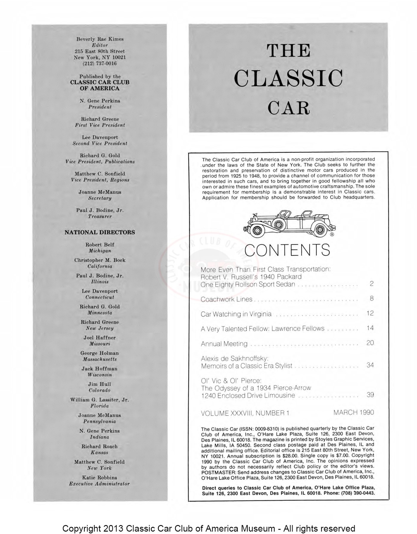 The Classic Car — Spring 1990, page 3 of 52