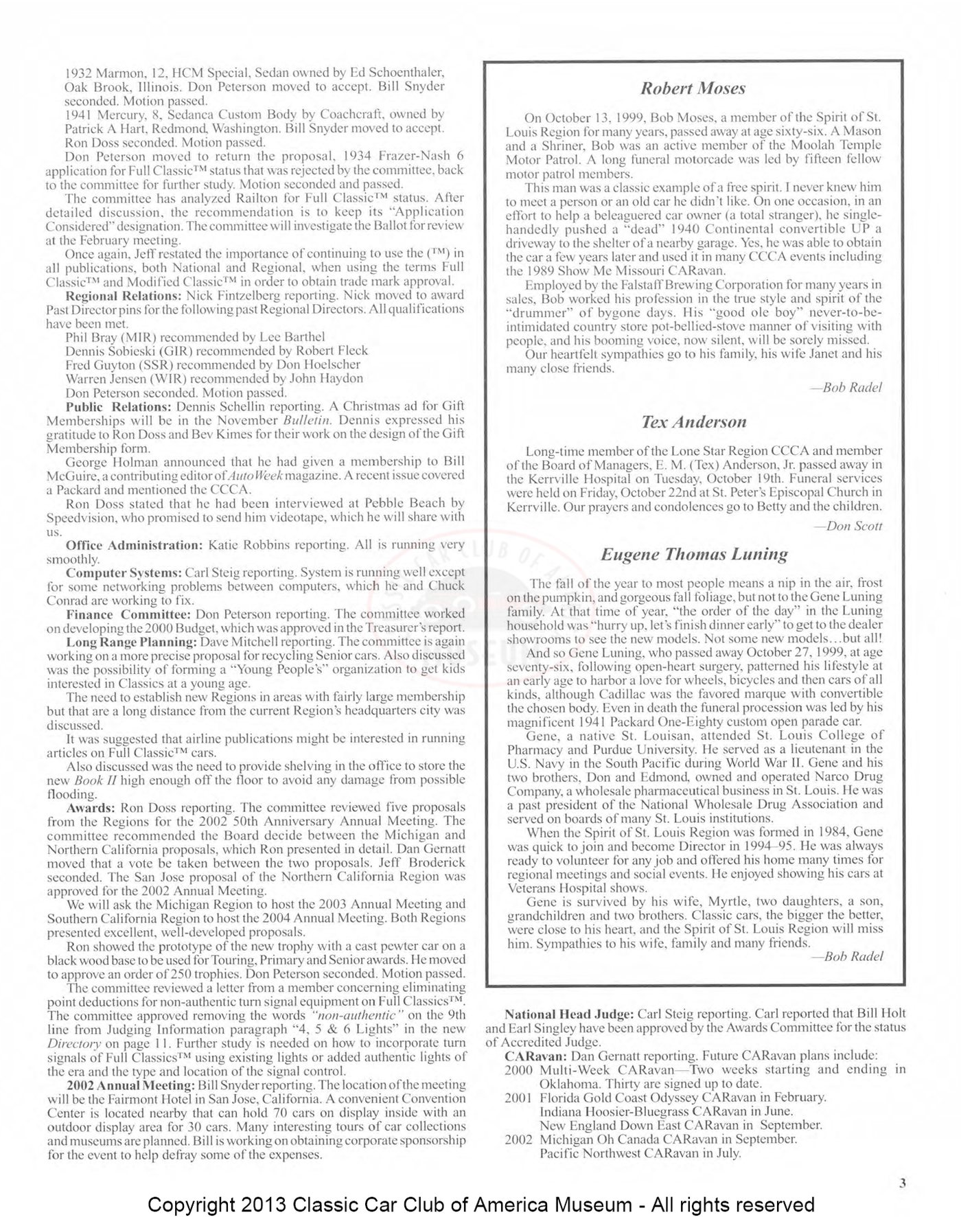 CCCA Bulletin — January 2000, page 3 of 32