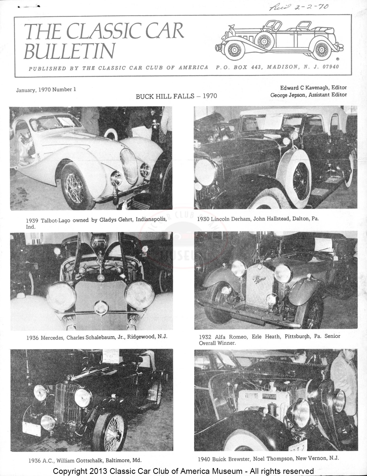 CCCA Bulletin — January 1970 cover