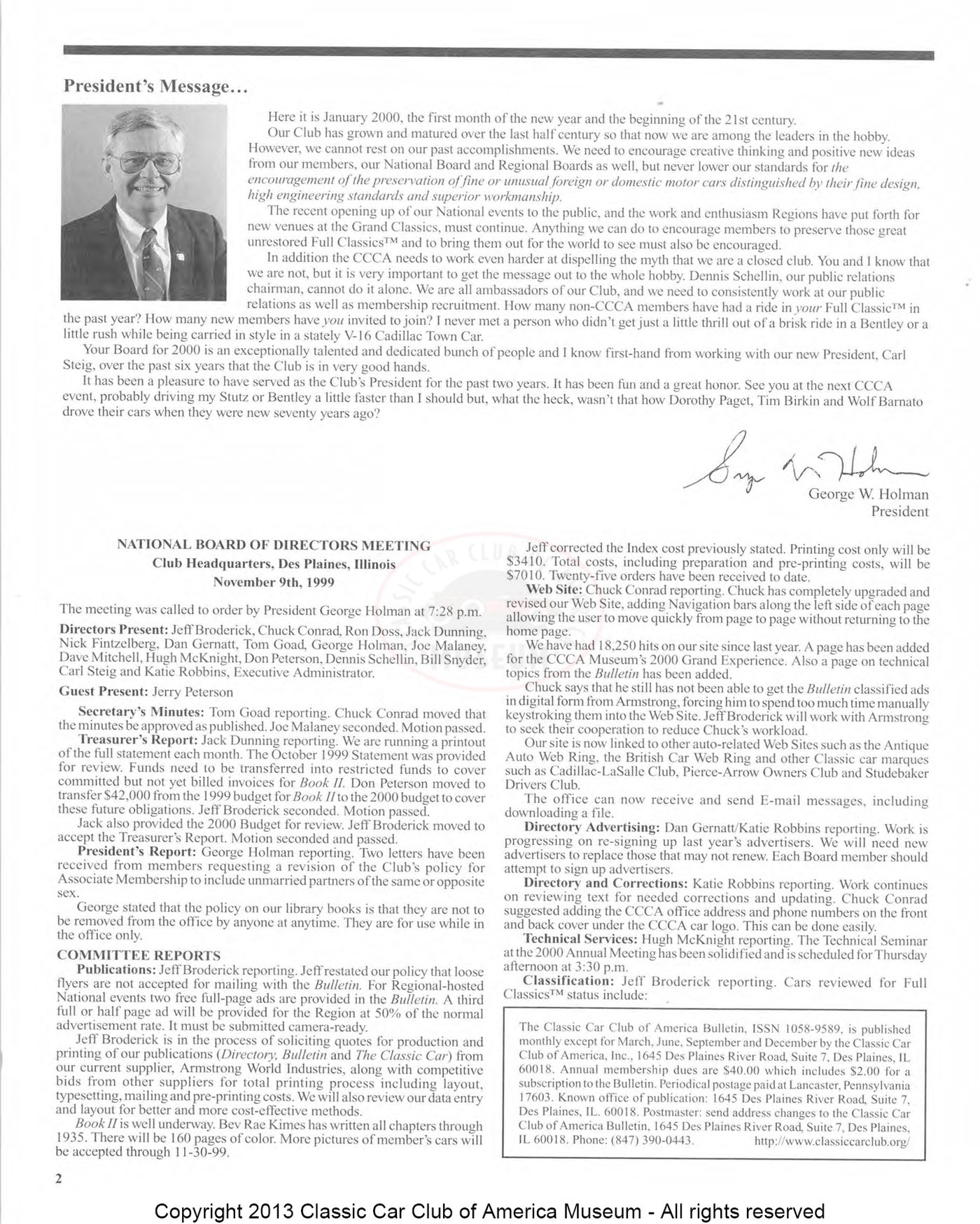 CCCA Bulletin — January 2000, page 2 of 32