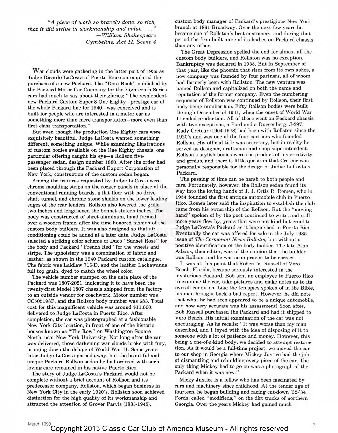 The Classic Car — Spring 1990, page 5 of 52
