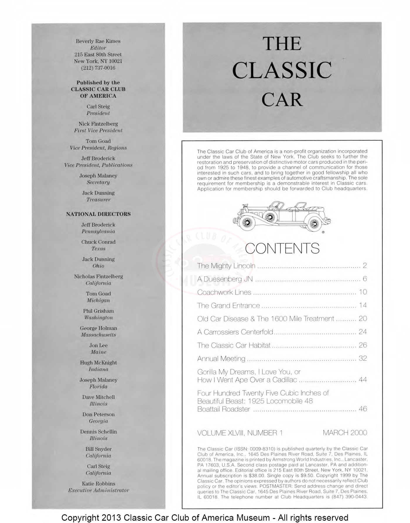 The Classic Car — Spring 2000, page 3 of 52